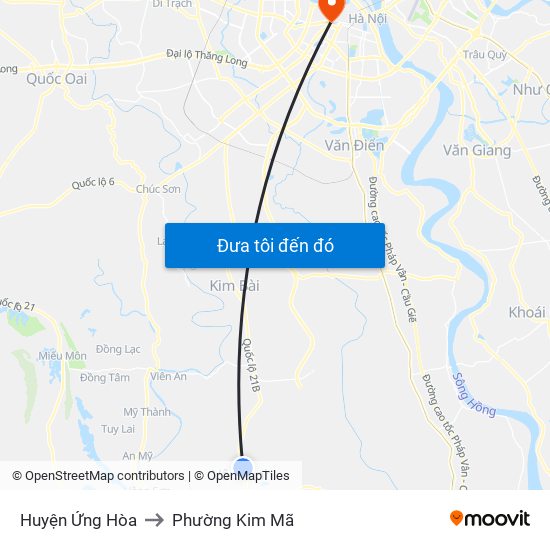 Huyện Ứng Hòa to Phường Kim Mã map