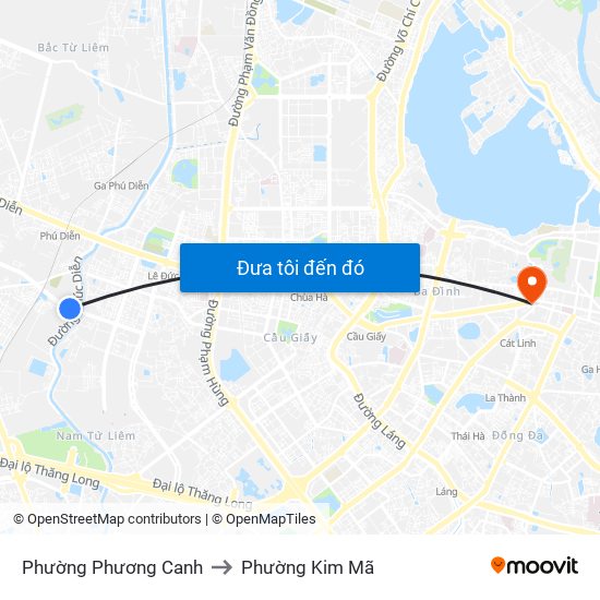 Phường Phương Canh to Phường Kim Mã map