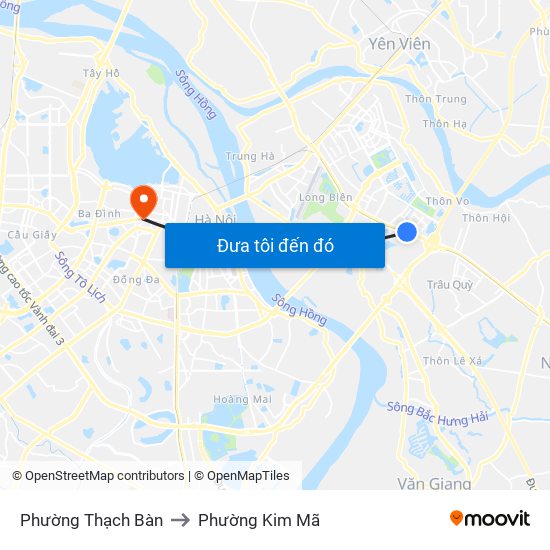 Phường Thạch Bàn to Phường Kim Mã map