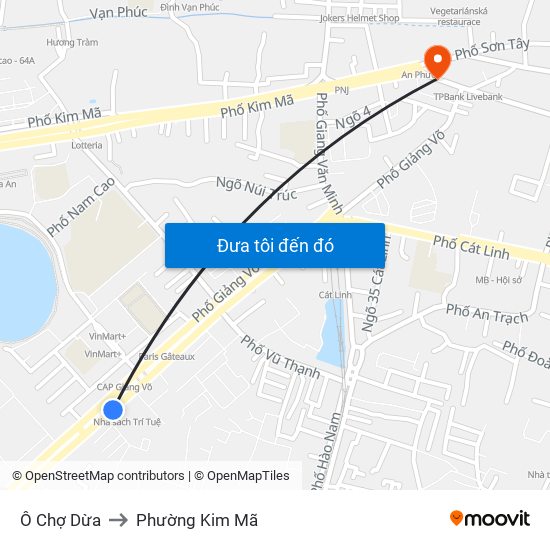 Ô Chợ Dừa to Phường Kim Mã map