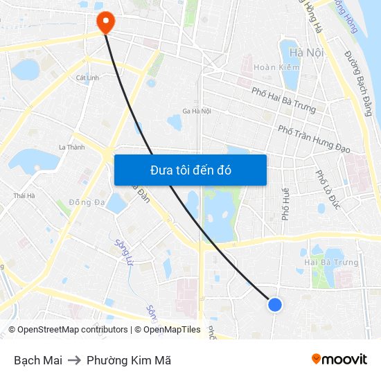 Bạch Mai to Phường Kim Mã map