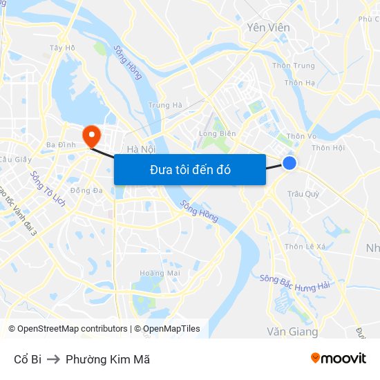 Cổ Bi to Phường Kim Mã map