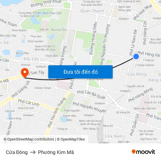 Cửa Đông to Phường Kim Mã map