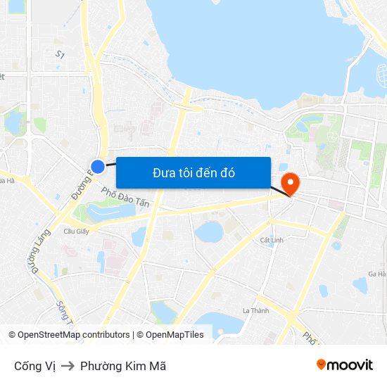 Cống Vị to Phường Kim Mã map