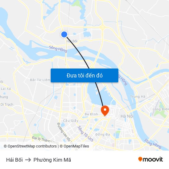 Hải Bối to Phường Kim Mã map