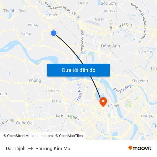 Đại Thịnh to Phường Kim Mã map