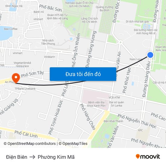 Điện Biên to Phường Kim Mã map