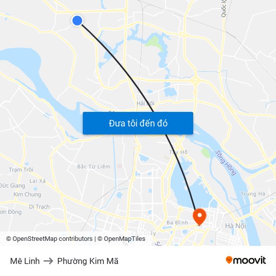 Mê Linh to Phường Kim Mã map