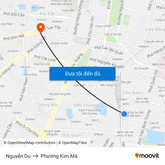 Nguyễn Du to Phường Kim Mã map