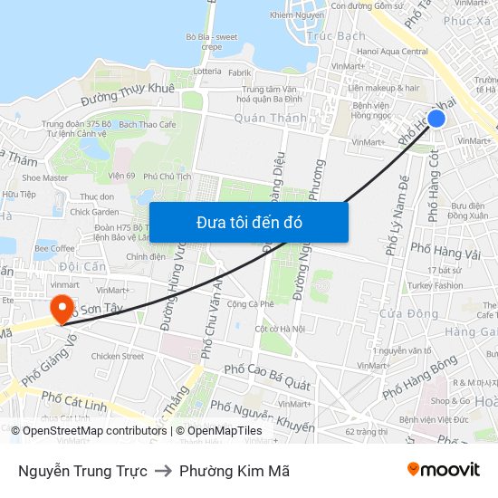 Nguyễn Trung Trực to Phường Kim Mã map