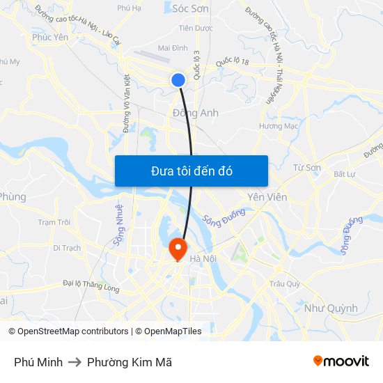 Phú Minh to Phường Kim Mã map