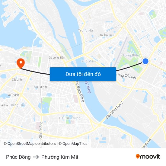 Phúc Đồng to Phường Kim Mã map