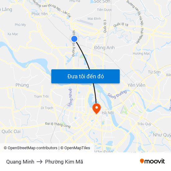Quang Minh to Phường Kim Mã map
