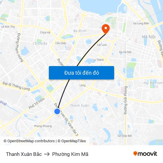Thanh Xuân Bắc to Phường Kim Mã map