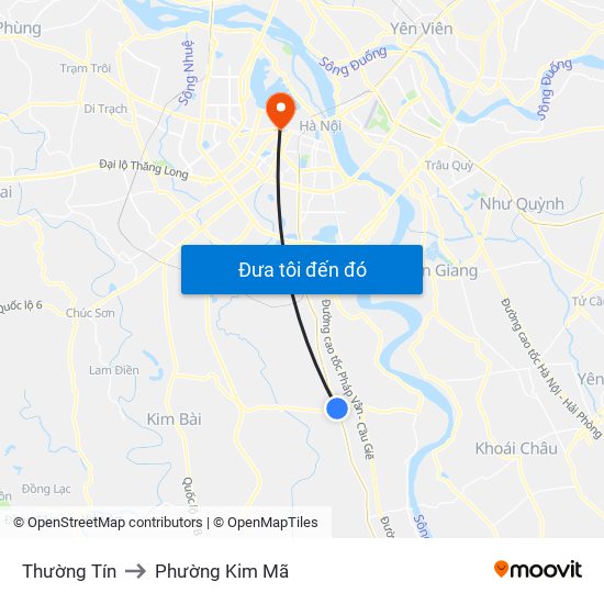 Thường Tín to Phường Kim Mã map