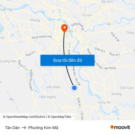 Tân Dân to Phường Kim Mã map