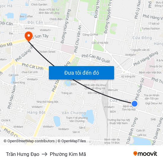 Trần Hưng Đạo to Phường Kim Mã map