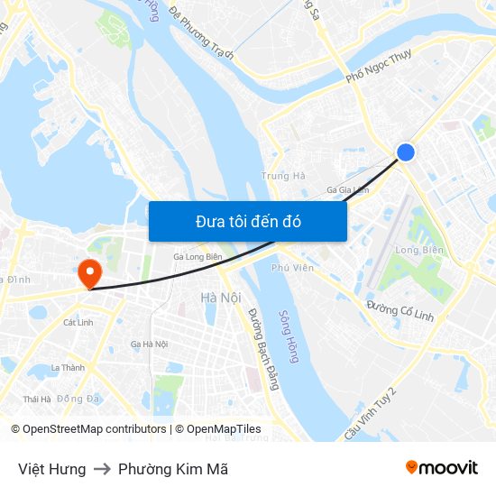 Việt Hưng to Phường Kim Mã map