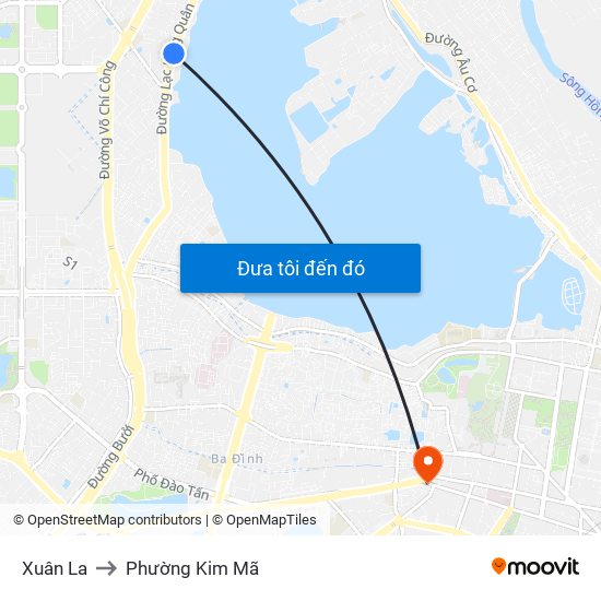 Xuân La to Phường Kim Mã map