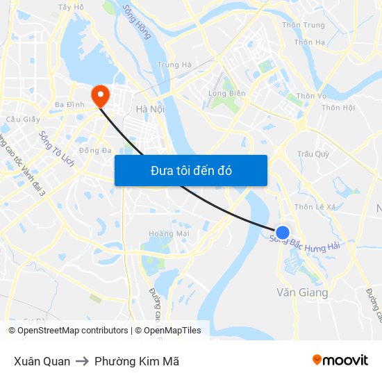 Xuân Quan to Phường Kim Mã map