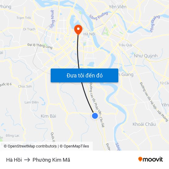 Hà Hồi to Phường Kim Mã map