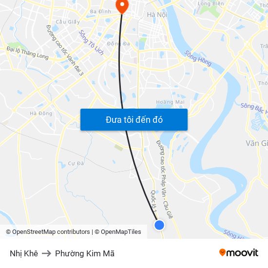 Nhị Khê to Phường Kim Mã map