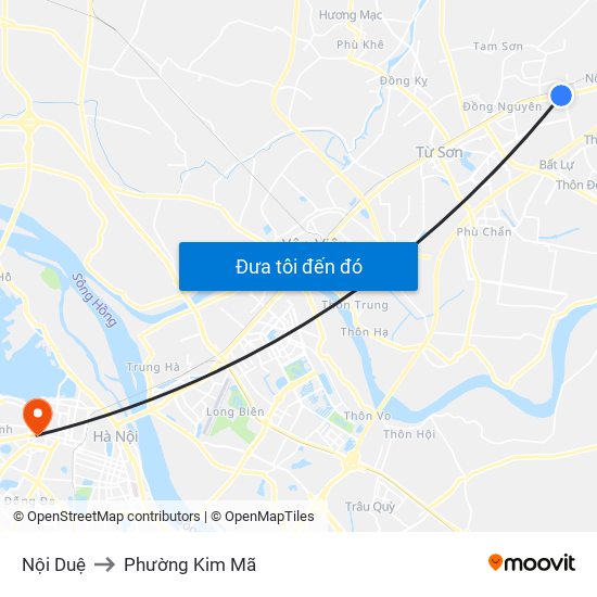 Nội Duệ to Phường Kim Mã map