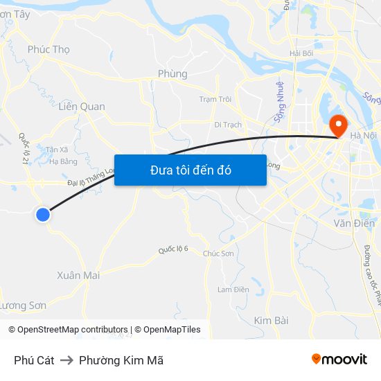 Phú Cát to Phường Kim Mã map