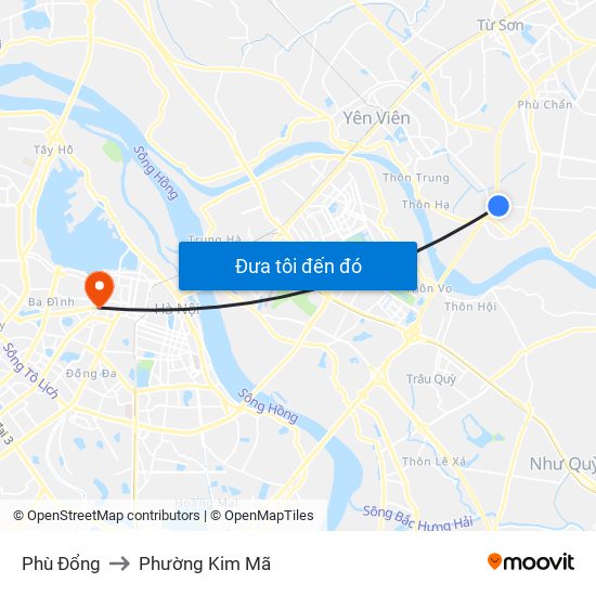 Phù Đổng to Phường Kim Mã map