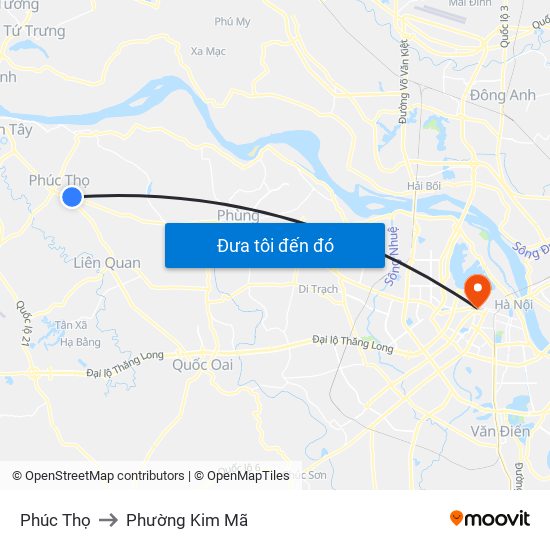 Phúc Thọ to Phường Kim Mã map