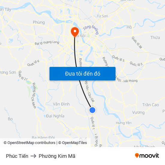 Phúc Tiến to Phường Kim Mã map