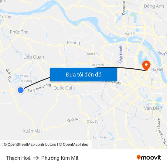 Thạch Hoà to Phường Kim Mã map