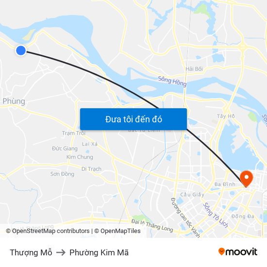 Thượng Mỗ to Phường Kim Mã map