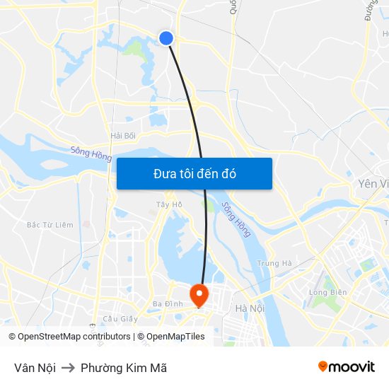 Vân Nội to Phường Kim Mã map