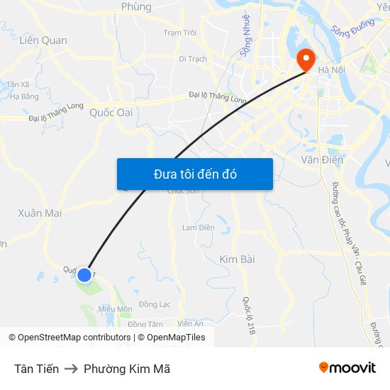 Tân Tiến to Phường Kim Mã map