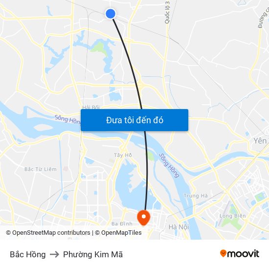 Bắc Hồng to Phường Kim Mã map