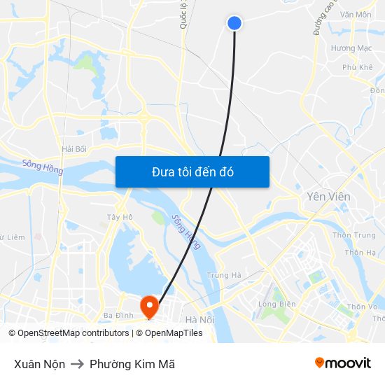 Xuân Nộn to Phường Kim Mã map