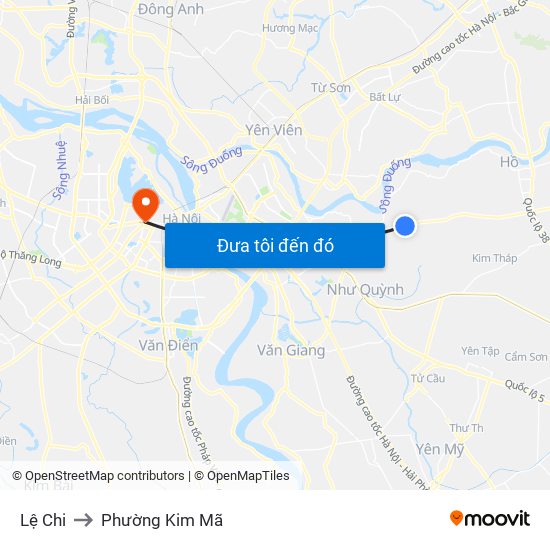 Lệ Chi to Phường Kim Mã map