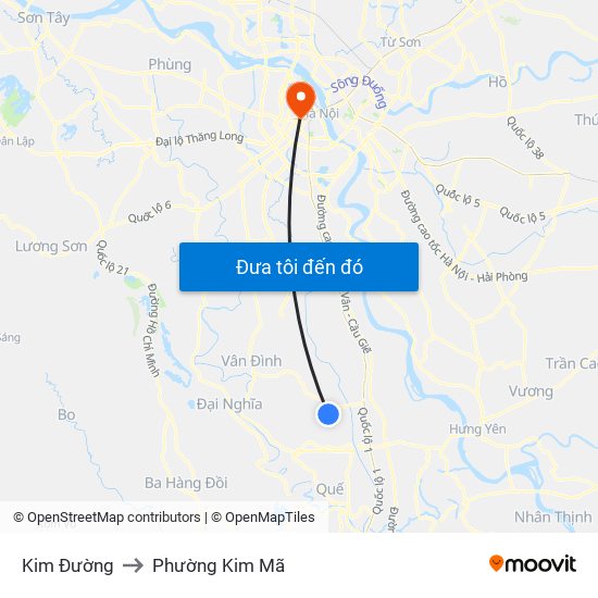 Kim Đường to Phường Kim Mã map
