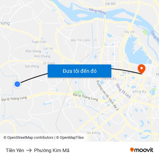 Tiền Yên to Phường Kim Mã map