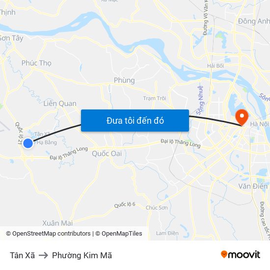 Tân Xã to Phường Kim Mã map