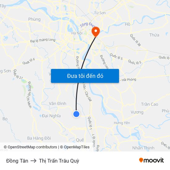 Đồng Tân to Thị Trấn Trâu Quỳ map