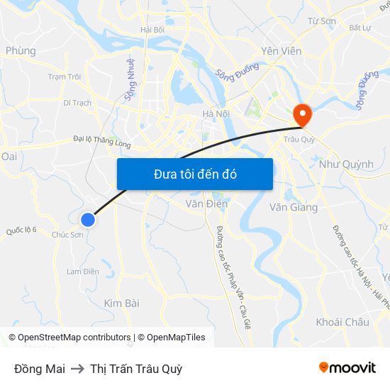 Đồng Mai to Thị Trấn Trâu Quỳ map