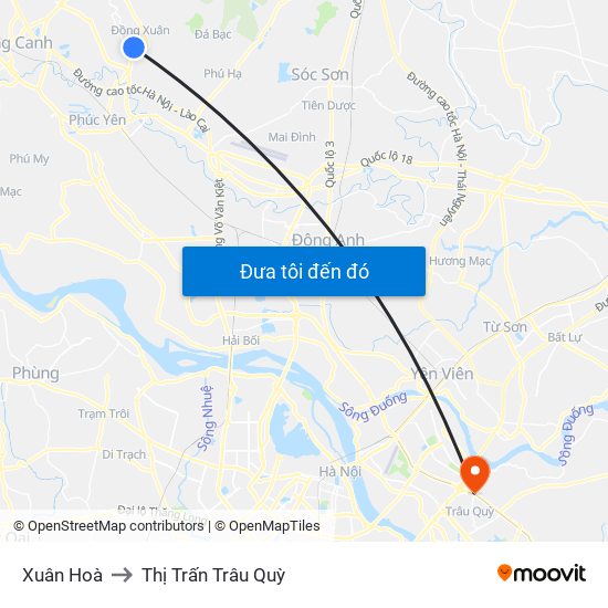 Xuân Hoà to Thị Trấn Trâu Quỳ map