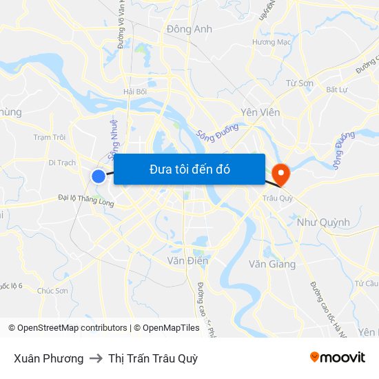 Xuân Phương to Thị Trấn Trâu Quỳ map