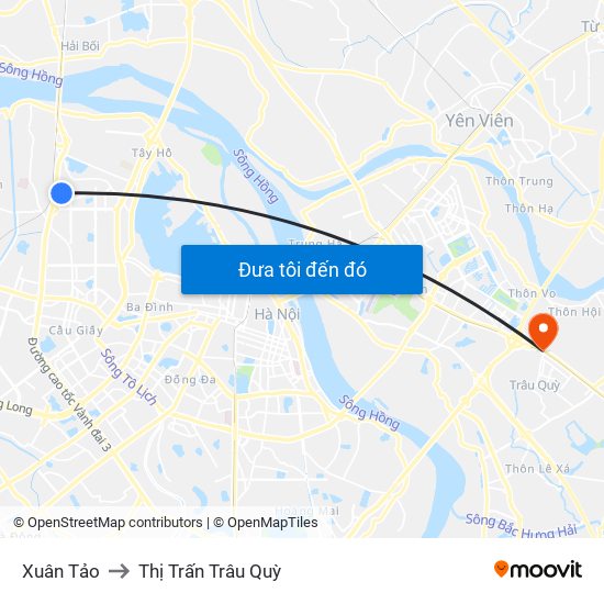 Xuân Tảo to Thị Trấn Trâu Quỳ map