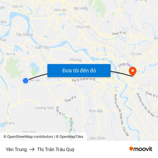 Yên Trung to Thị Trấn Trâu Quỳ map