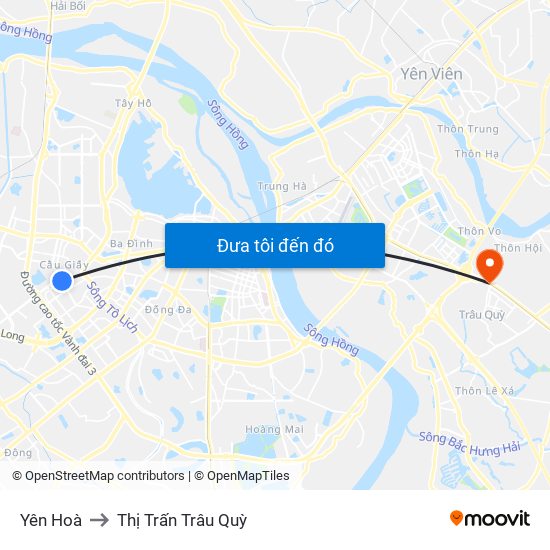 Yên Hoà to Thị Trấn Trâu Quỳ map