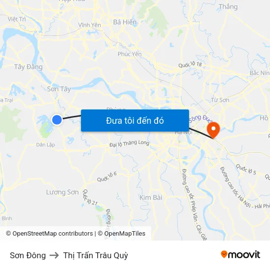 Sơn Đông to Thị Trấn Trâu Quỳ map