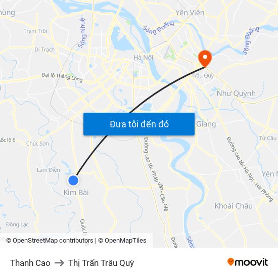 Thanh Cao to Thị Trấn Trâu Quỳ map